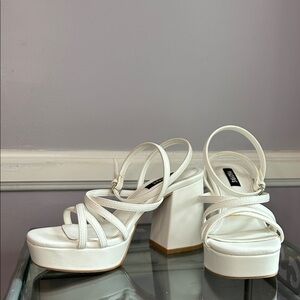 White Strappy Platform Ankle Strap High Block Heel Sandals Size 6